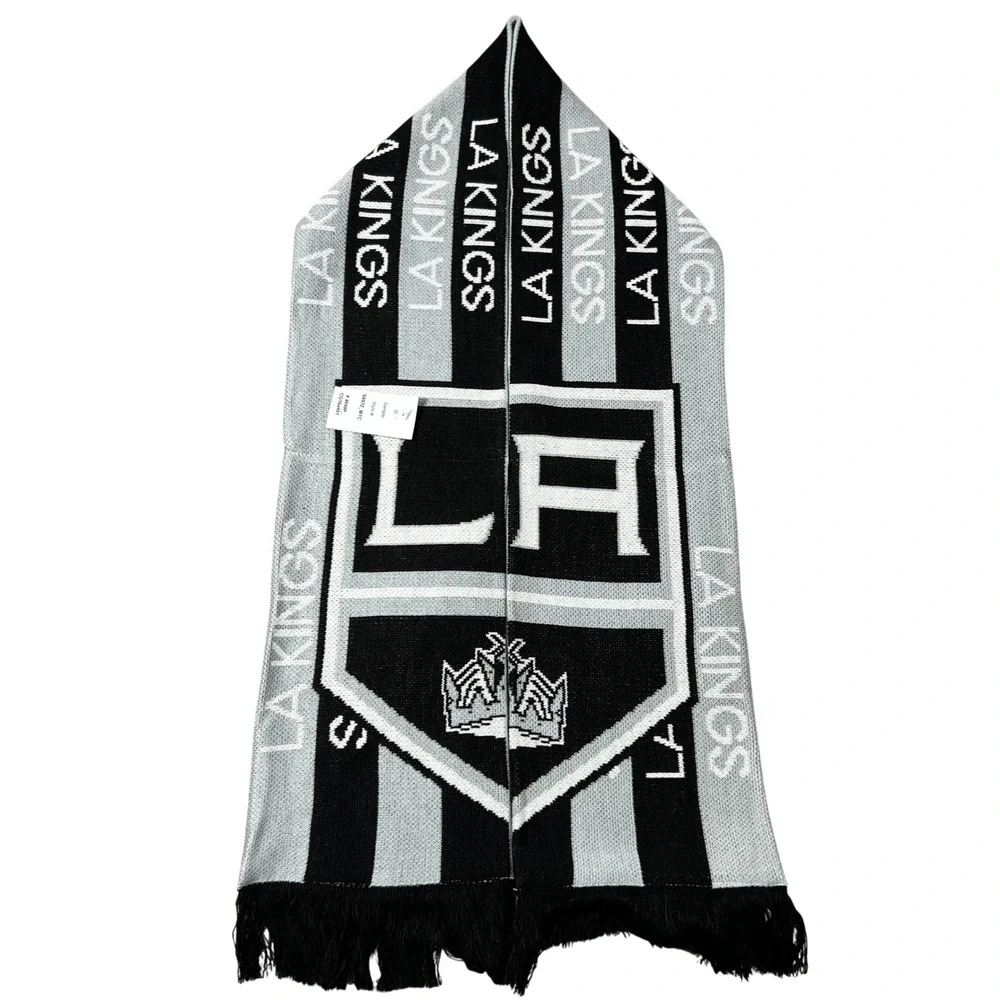 Adidas LA Kings NHL Knit Scarf Black Grey White Striped Fringed Fan Scarf New